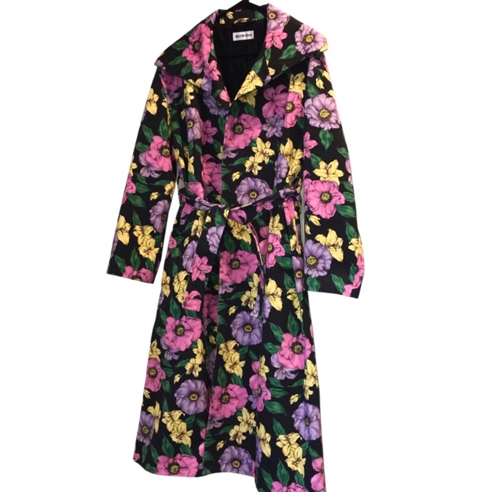 Balenciaga Belted Floral Trench Coat